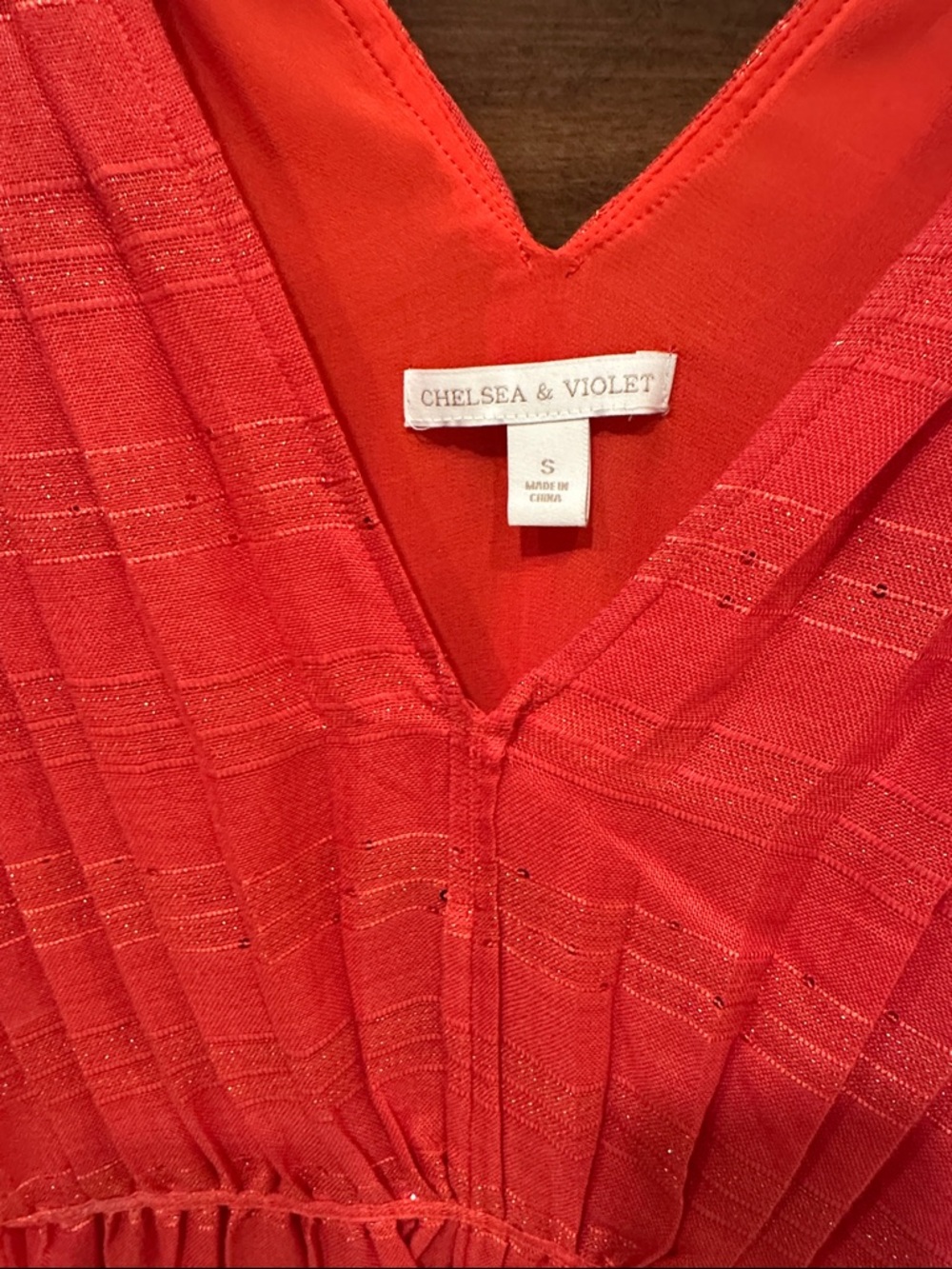 Chelsea & Violet NWOT Bright Coral Pleated V-Neck Dress/shirt
